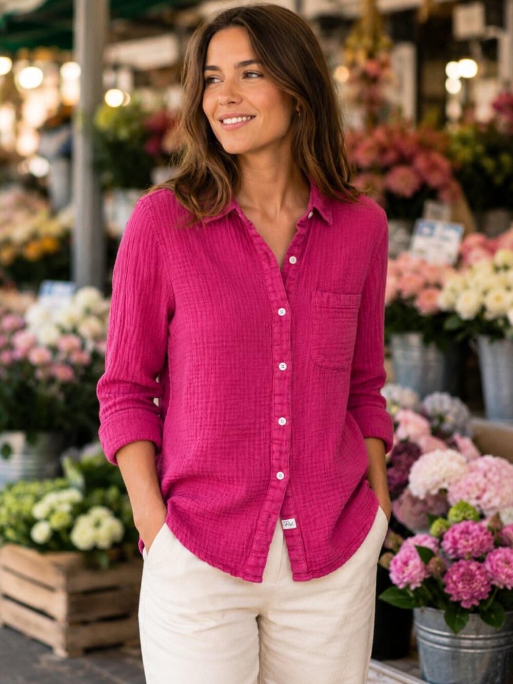 Rails Ellis Organic Cotton Button Down Shirt in Berry Pink, Size M